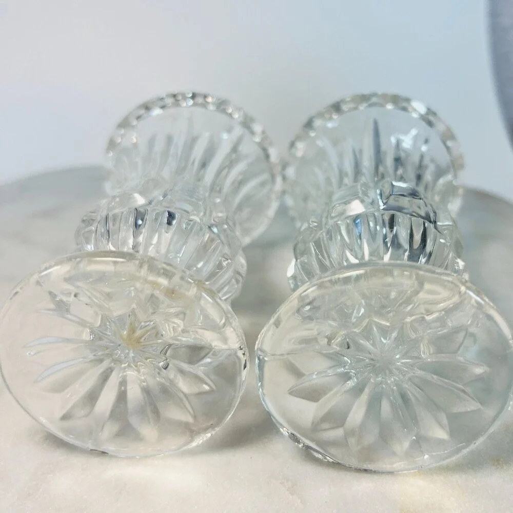 Vtg Clear Crystal Bud Vases Candle Holders Set of 2 Pattern Tealight Votive Gift